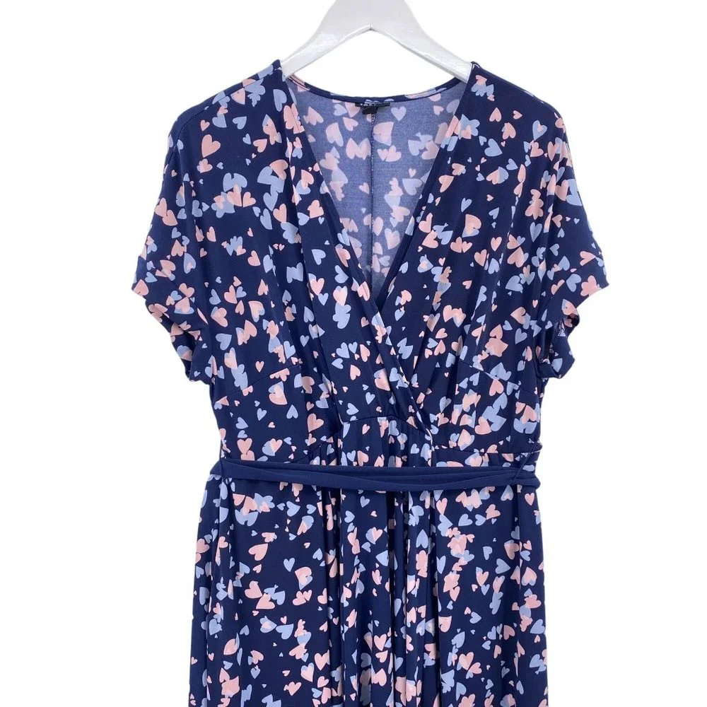 Torrid Heart Print Studio Knit Wrap Dress Size‎ 1X Blue Handkerchief hem pockets